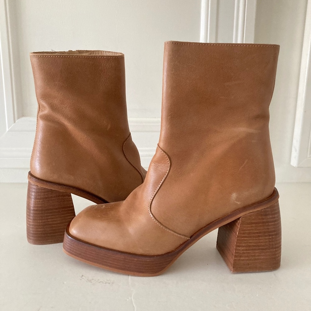 Free People Ruby Brown Leather Platform Ankle Boots